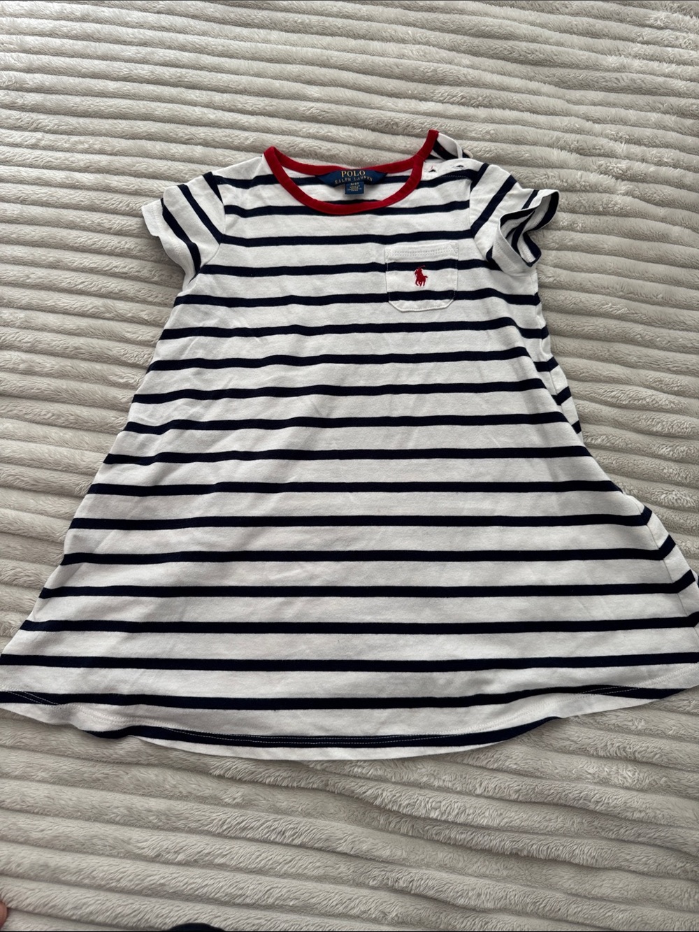 Polo by Ralph Lauren Navy & White Striped Kids Dress with Red Trim